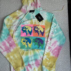 NWT Official Licensed Pink Floyd Flying Pig Hoodie Tie-dye Neon colorful size S